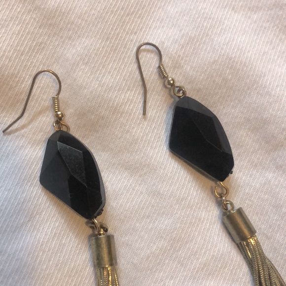 EARRINGS FLAPPER w/silver chain tassels VINTAGE - Picture 2 of 4